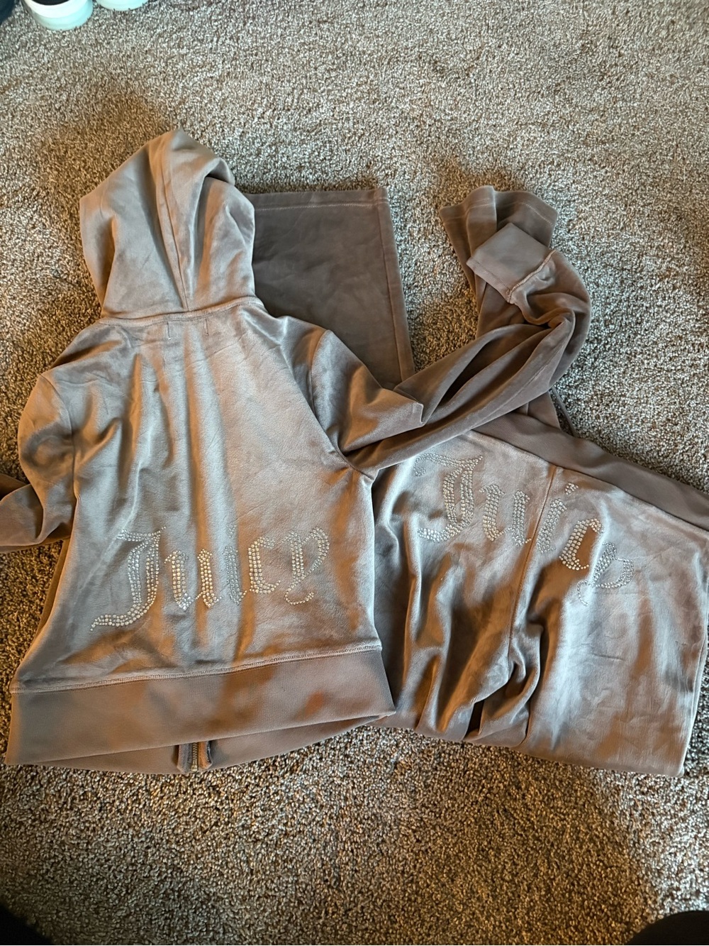 Juicy Couture Velour Hoodie and Joggers Set - Taupe Brown